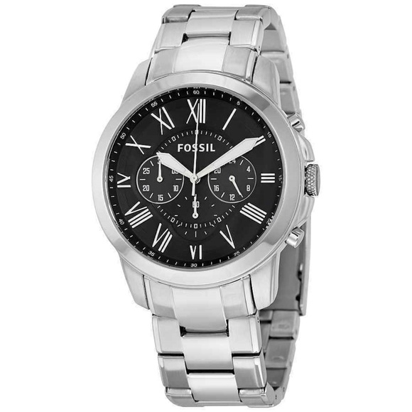 Silver Grant Black Dial Stainless Steel Mens Watch - Picture 1 of 3
